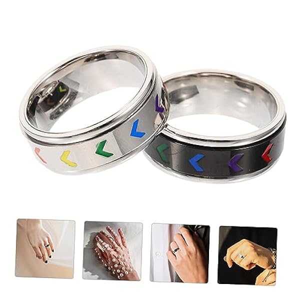 jojofuny 10 Pcs Gay Ring Niet-Binaire Trots Ring Ring Sieraden Bruiloft Eternity Ring Trendy Ringen Zwarte Ringen Voor Mannen Zwart Decor Vinger Ring Metalen Ring